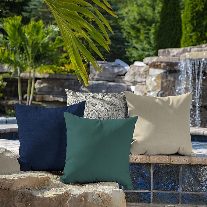 Arden Outdoor Toss Pillow, 2 Pack, 16 x 16, Rain-Proof, Fade Resistant Peacock Blue Green Texture