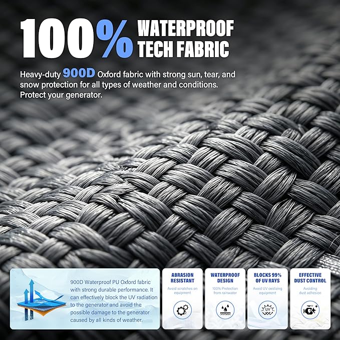 Generator Covers, 900D Heavy Duty Waterproof Fabric. 32L×24W×24H Inch Outdoor Generator Covers, with Windproof Strap Buckles. Fits most 5000-10000 watt Generators, Gray.