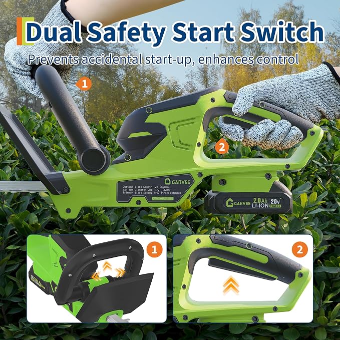 Hedge Trimmer Cordless, 22 Inch Electric Hedge Trimmer, 20V Bush Trimmers with 2 2.0Ah Batteries and Charger, Handheld Electric Trimmers, Lightweight and Easy to Use, for Garden, Horticulture, Lawns