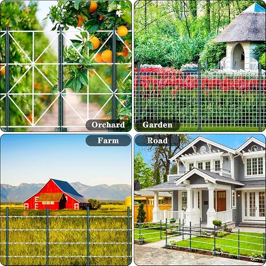 Gtongoko 10 Pack 6FT Heavy Duty Metal Fence Posts, Green U Channel No Dig Fence Stakes with Anchor Plate, 14 Gauge Steel Posts for Wire Fencing, Garden Protection, Animal Barrier, Yard & Farm Boundary