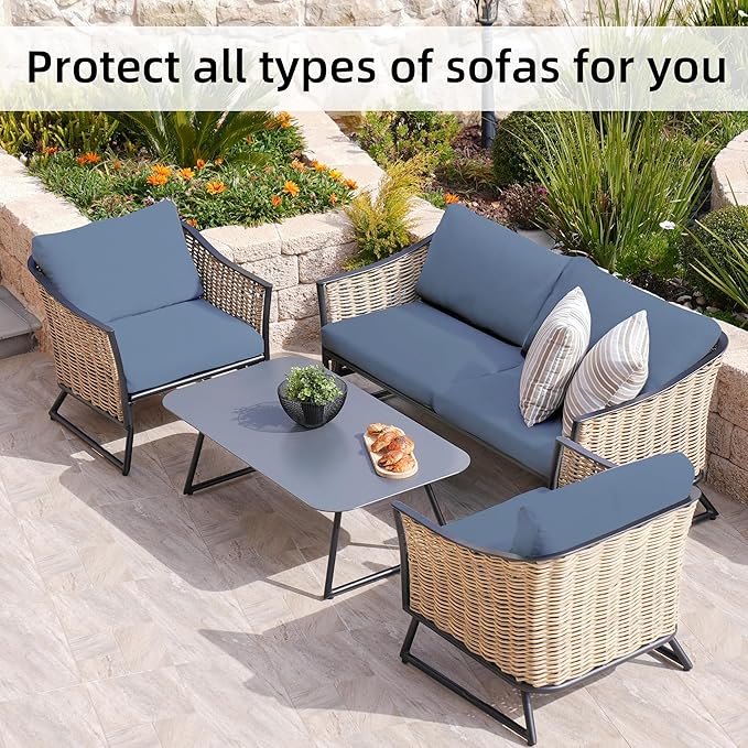 8Pcs Stretch Patio Cushion Covers,Outdoor Couch Covers Replacement,Outdoor Couch & Sofa Slipcovers,for Patio Furniture Cushion Covers,Washable Reusable Furniture Protector (Grey Blue,Cover Only)