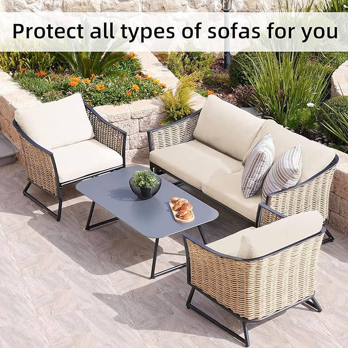 BIETYONE 8Pcs Stretch Patio Cushion Covers,Outdoor Couch Covers Replacement,Outdoor Couch & Sofa Slipcovers,for Patio Furniture Cushion Covers,Washable Reusable urniture Protector(Beige,8PCS)