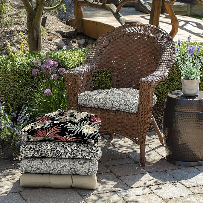 Arden Indoor/Outdoor Rocking Chair Or Wicker Chair Cushion, 20 x 18, Water Repellent, Rain Proof, Fade Resistant Cushion for Rocking Or Rounded Back Chair Neutral Aurora Damask
