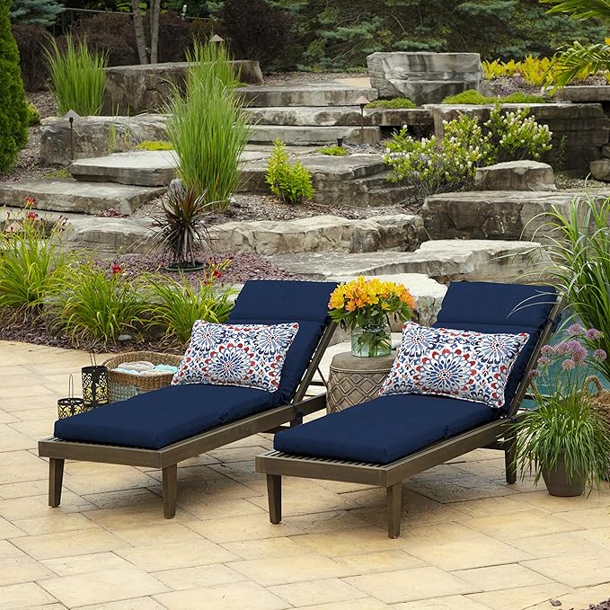 Arden Outdoor Chaise Cushion, 21 in x 72 in, Weather-Proof, Rain-Proof, Fade Resistant Patio Cushion for Chaise Lounger Sapphire Blue Leala
