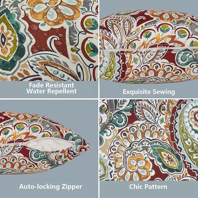 LVTXIII Outdoor Pillow Covers 20x20 Inch, 2 Pack Large Square Throw Pillow Cases, Fade-Resistant Cushion Covers for Patio Furniture Sofa, Garden Porch, Vibrant Paisley