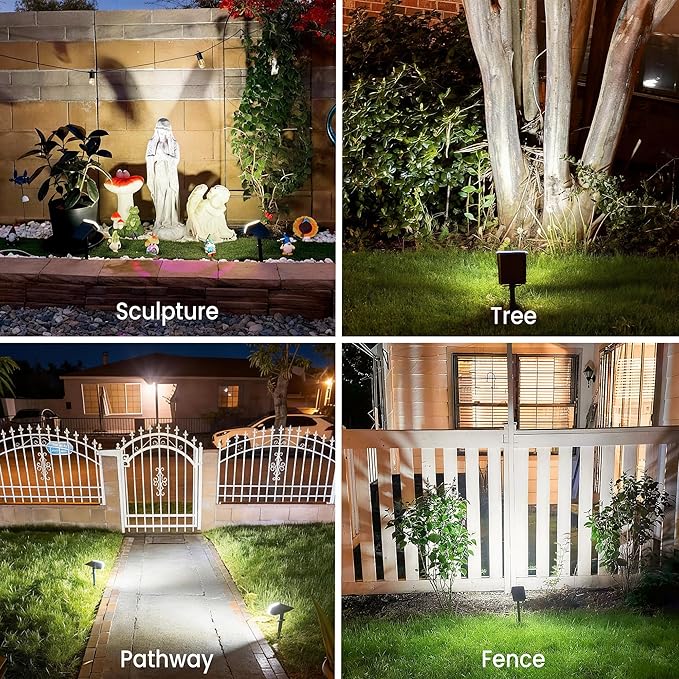 Solar Spot Lights Outdoor Waterproof IP65,6 Pack,Cool Light, 2 Lighting Modes Selectable, Solar Powered Yard Garden Solar Spot Lights for Garden Outside Landscape Auto On/Off