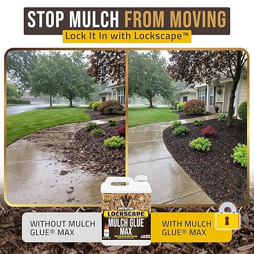 PetraMax Lockscape Mulch Glue for Landscaping Rocks Max Concentrate, Weed Barrier - Non-Toxic Pea Gravel Binder, Mulch & Rock Glue for Landscaping, Landscape Rock & Gravel Stabilizer - (1 Gal)