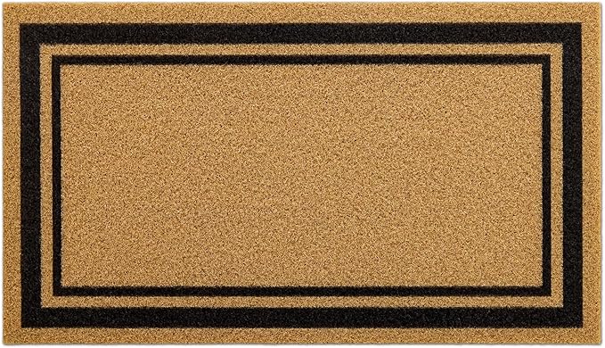 OLANLY Front Door Mat, Low Profile Doormat, Stain and Fade Resistant, Easy to Clean, for Indoor and Outdoor Entrances, Patio Porch or Entryway, Brown (30x17 Inch, Classic Border)