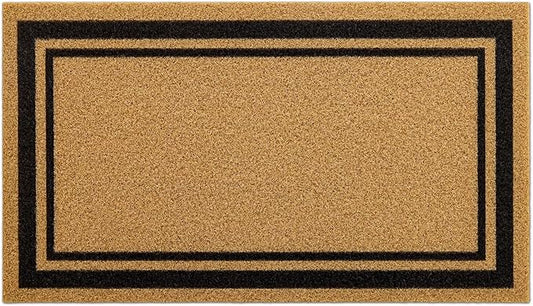 OLANLY Front Door Mat, Low Profile Doormat, Stain and Fade Resistant, Easy to Clean, for Indoor and Outdoor Entrances, Patio Porch or Entryway, Brown (30x17 Inch, Classic Border)