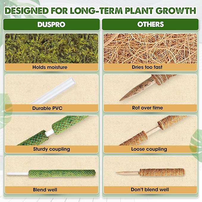 DUSPRO Bulk Pack 10Pcs 22'' Green Stackable Mesh Moss Pole for Plants, Extendable Plant Pole, Natural Forest Moss Pole Monstera Plant Support, Moss Stick for Climbing Plants, Indoor Plant Stakes