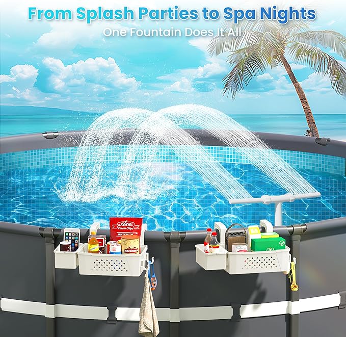 Dual Spray Pool Fountain, 10-20°F Cooler Water for Above/In-Ground Pools, Dual Spray Waterfall Sprinkler Fountain, Adjustable Waterfall Cooling and Relaxation
