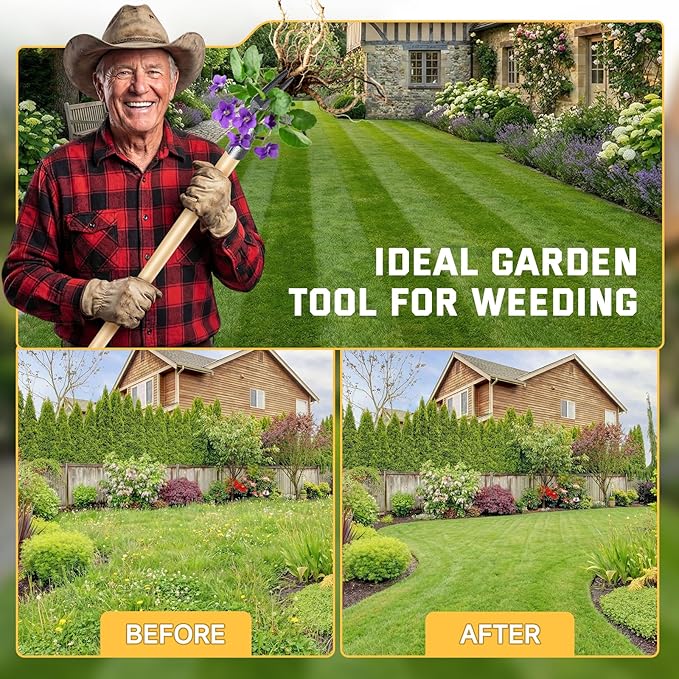 Weed Puller Tool, Stand Up Heavy Duty Weed Remover Tool with Long Handle & 4-Claw Steel Head, Bamboo Garden Hand Weeding Tool - Easily Remove Weeds Without Bending, Pulling,or Kneeling