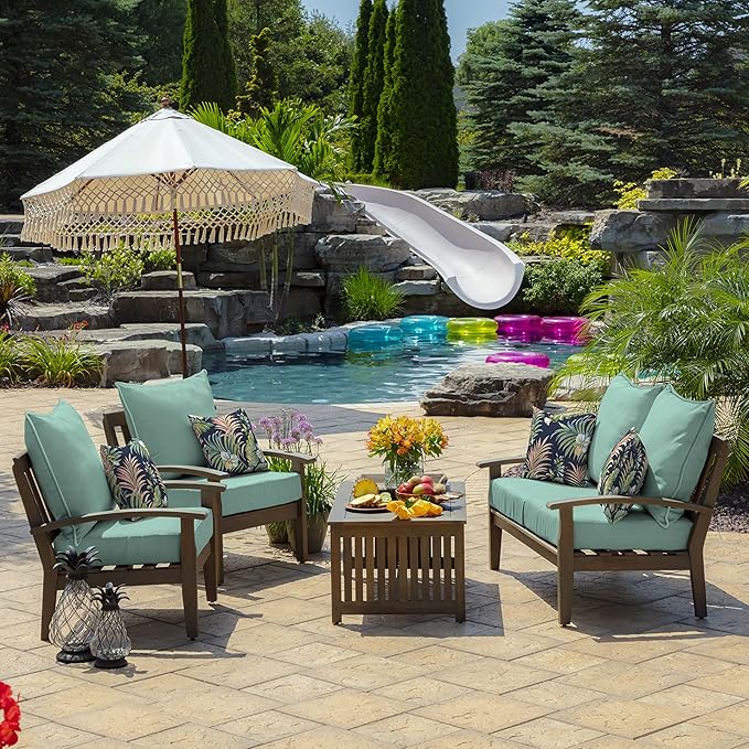 Arden Outdoor Foam Deep Seat Cushion Set, 22 in x 24 in, Weather-Proof, Rain-Proof, Fade Resistant Patio Cushion, Bottom and Back Cushion for Chair, Sofa, and Couch Aqua Leala