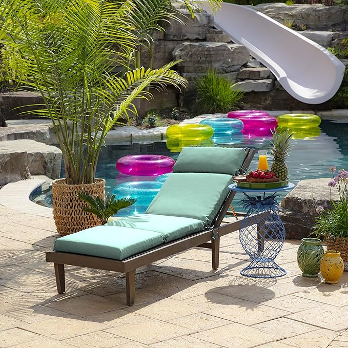 ARDEN Outdoor Chaise Cushion, 22 x 77, Rain-Proof, Fade Resistant Aqua Leala