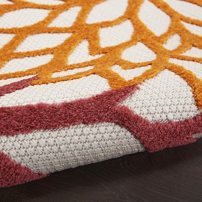 Nourison Home Aloha Indoor/Outdoor Red Multi Colored 3'6" x 5'6" Area Rug, Tropical, Botanical, Easy Cleaning, Non Shedding, Bed Room, Living Room, Dining Room, Deck, Backyard, Patio (3x5)