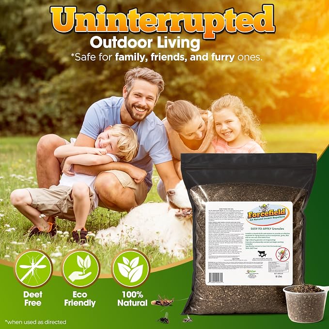 ForceField Natural Mosquito Yard Treatment - Repellent Granules for Backyard Mosquito Control | Pet Safe, DEET-Free Outdoor Control | Long-Lasting Barrier for Lawns, Patios, & Barns 8 LB