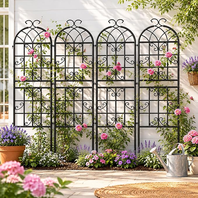 4 Pack Garden Trellis for Climbing Plants Outdoor, 71" H x 20" W Rustproof Iron Plant Support for Rose, Vine, Cucumber, Decorative Scrollwork Clematis Trellis for Yard, Lawn Patio or Wall Decor