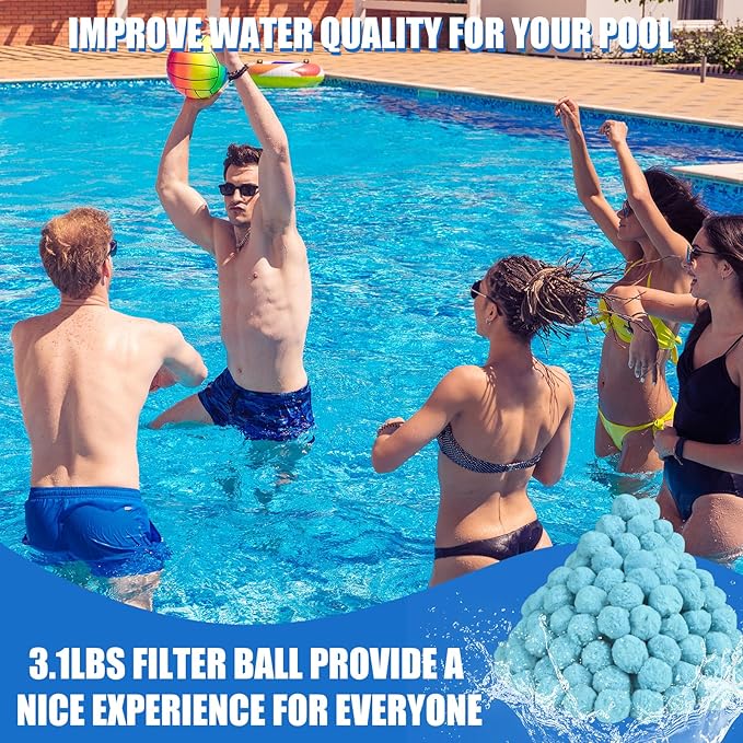 3.1 LBS Light Blue Pool Filter Balls for Sand Filter, New Efficient Pool Filter Media Balls for Swimming Pool Sand Pump, Eco-Friendly Filter Balls Equals 110lbs Pool Filter Sand for Sand Filter System