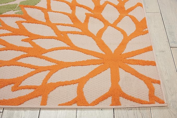 Nourison Home Aloha Indoor/Outdoor Green 3'6" x 5'6" Area Rug, Tropical, Botanical, Easy Clean, Non Shedding, Bed Room, Living Room, Dining Room, Deck, Backyard, Patio (3x5)