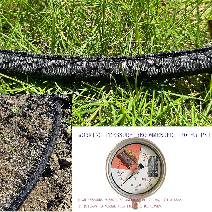 Hlinker Flat Soaker Hose 15 FT for Garden Beds, 15Ft 1/2" Linkable Consistent Drip Irrigation Hose Save 80% Water, Leakproof Heavy Duty Double Layer Sprinkler Hose