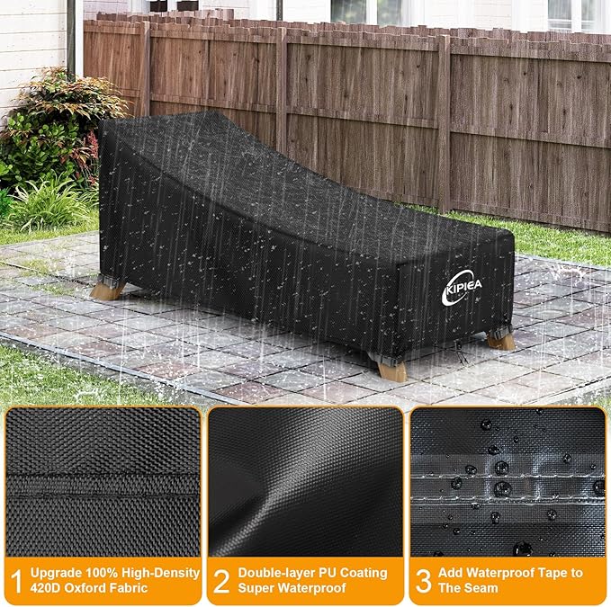 Kipiea Waterproof Patio Lounge Chair Covers for Outdoor Furniture, Heavy Duty Outdoor Chaise Lounge Cover with Anti UV and No Tears, No Fading (76"D x 32"W x 32"H)
