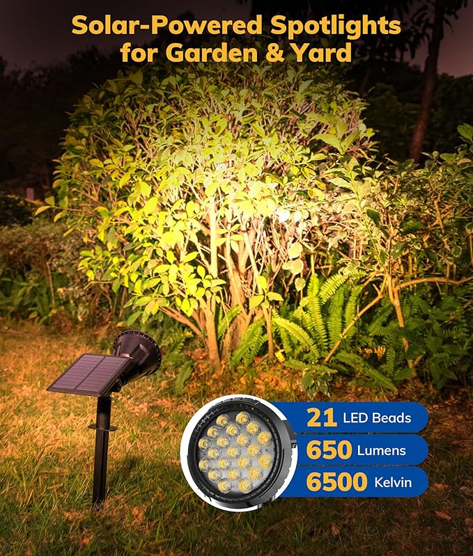 NBKLS Solar Spot Lights for Outside, 21 LED Outdoor Solar Lights for Yard, 4 Pack Solar Spotlights Waterproof Auto On/Off for Landscape, Wall, Garden, Pool, Tree, Pathway and Driveway(Warm White)
