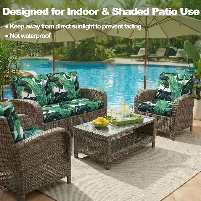 CALBODE 8 Pcs Stretch Outdoor Seat Cushion Covers, Washable Chair Seat Cover for Patio Furniture Cushions Soft Indoor and Outdoor Couch Cover Replacement (Monstera, Cover Only)
