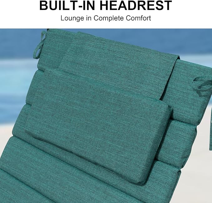 Crestlive Products Chaise Lounge Cushion Outdoor Set of 2, Foldable Waterproof Pool Lounge Chair Cushions with Straps, Lounger Cushions for Outdoor Furniture, 71''Lx21''W (Malachite)