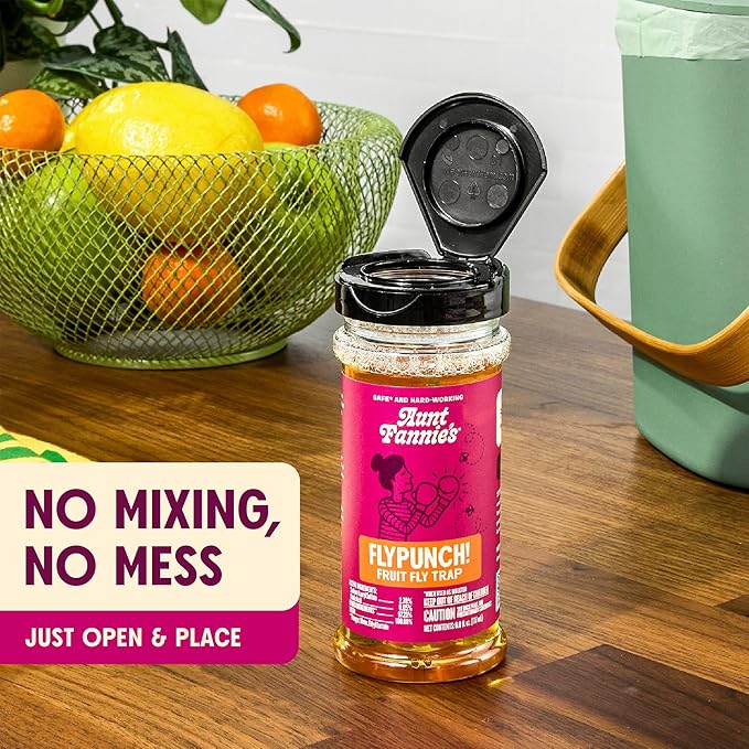 Aunt Fannie's FlyPunch Fruit Fly Trap for Indoor and Kitchen Use, Ready to Use, Made with Plant Based Ingredients, Safe Near Food, Each Bottle Lasts Up to 30 Days, Pack of 6