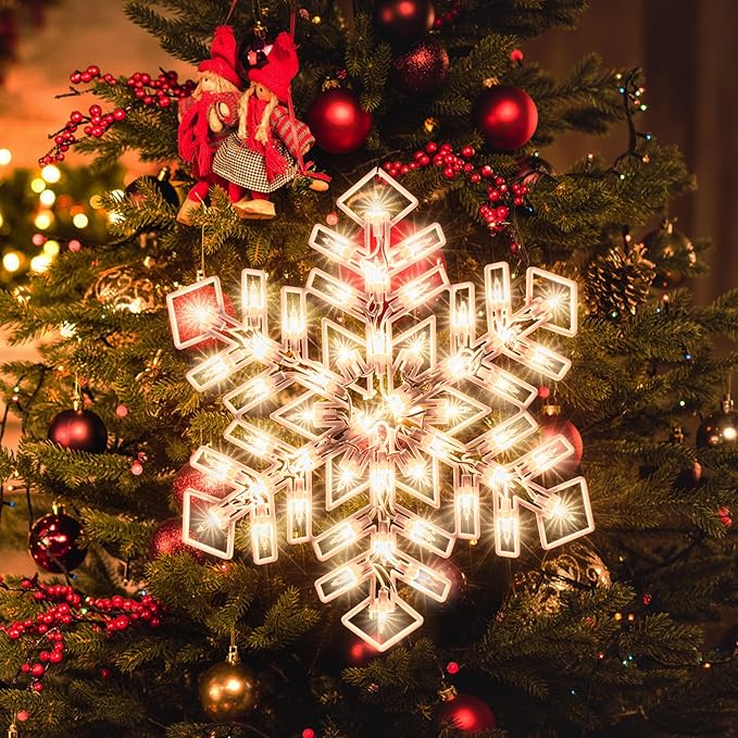 Christmas Window Silhouette Lights, Lighted Snowfalke Double Sided Decorations with 50 Count Incandescent Mini Light for Holiday Indoor Wall Door Glass Decor