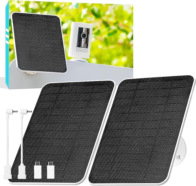 5V Solar Panel for Seucrity Cameres, for Bird Feeder Trail Cam, Ring Tapo Eufy Vicohome Eseecloud, Native USB-C, Micro-USB & DC 3.5mm*1.35mm 9.8 Ft Cable 23% Energy Conversion 180 Days Care Plan