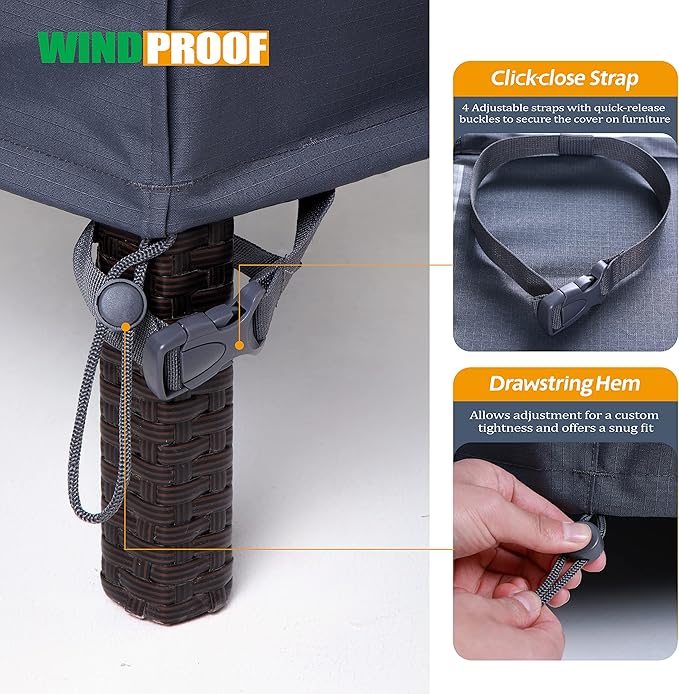 F&J Outdoors Patio Furniture Covers Waterproof Anti-UV Rip-stop Fabric Large Outdoor Furniture Cover, Grey, 108"Wx82"Dx27.5"H