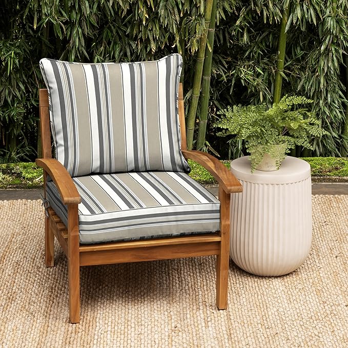 Arden earthFIBER Outdoor Foam Deep Seat Cushion (4-Pack), 24x24, Premium High-Density Foam, Never Flattens, Weather-Proof for Patio Chair Sofa Couch, Taupe Grey Boardwalk Stripe