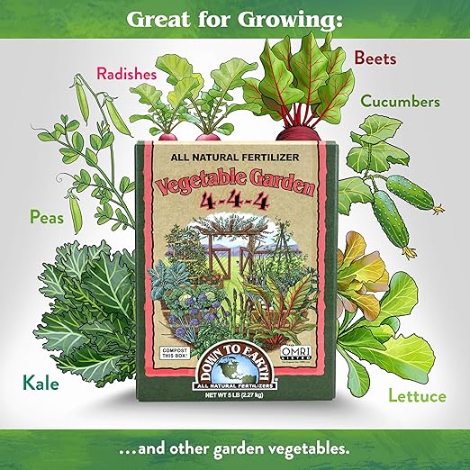 Down To Earth All Natural Fertilizers Organic Vegetable Garden - Plant Food for Vegetables, Herbs, Greens and Raised Beds 4-4-4, 5 lb