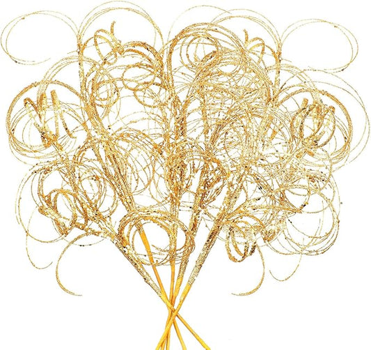 Yinder 18.5'' Glitter Curly Christmas Spray Wispy Christmas Picks Artificial Curly Twigs Branches for Vases Glitter Branches for Xmas Tree Vases Wreath Garland Banquet Decoration, 5 Pieces(Gold)