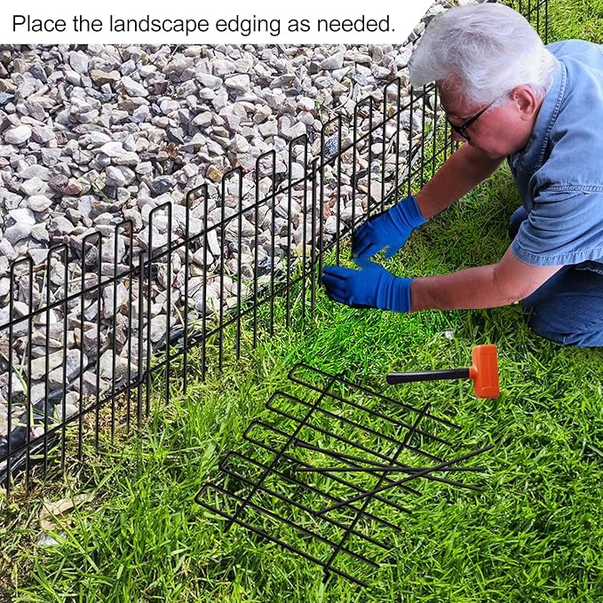10 Panels No Dig Animal Barrier Fence, 13in(H) x 14ft(L) Garden Edging Border Fencing, Rustproof Metal Stakes Decorative Garden Fence, Dog Digging Defense Fencing Barrier for Outdoor, Yard, Patio