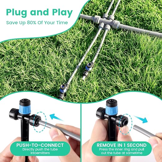 240FT Quick-Connect Drip Irrigation System, Garden Watering System 1/4" & 1/2" Fast-Lock Tubing, Adjustable Nozzles Emitters for Outdoor Raised Garden Beds,Greenhouse, Lawn, Patio