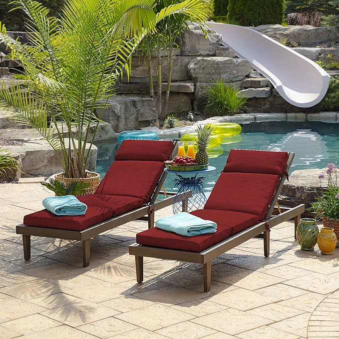 Arden Outdoor Chaise Cushion, 21 in x 72 in, Weather-Proof, Rain-Proof, Fade Resistant Patio Cushion for Chaise Lounger Ruby Red Leala