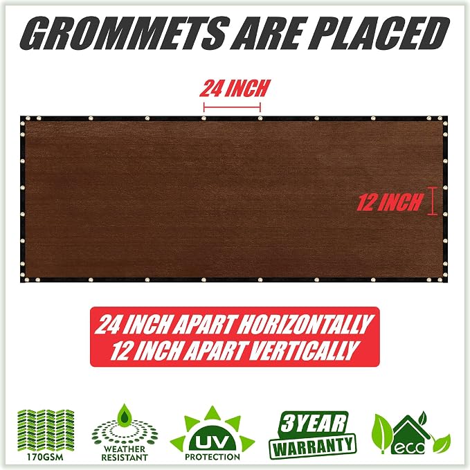 ColourTree Customized Size 6' x 110' Brown Fence Screen Privacy Screen - Commercial Grade 170 GSM - Heavy Duty - 3 Years Warranty - Cable Zip Ties Included