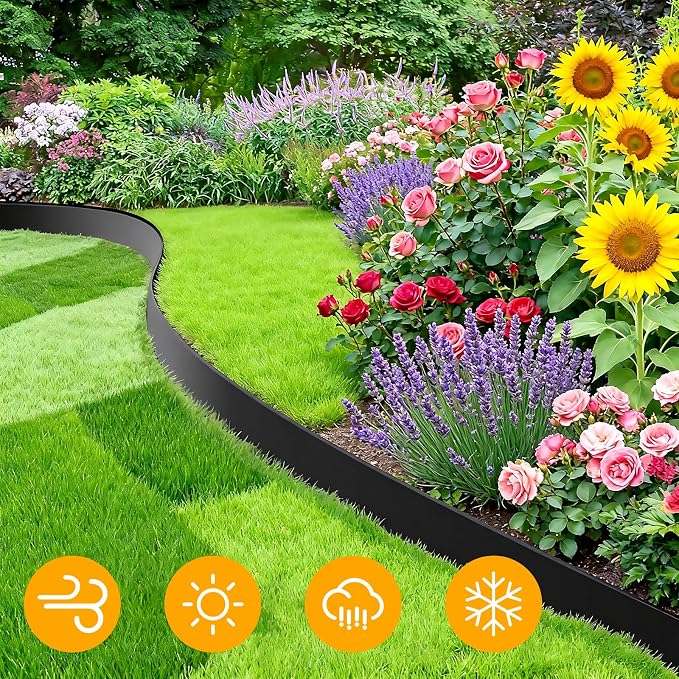 20ft Garden Edging Border, 4 Inches Tall Landscape Edging for Flower Bed Edging & Garden Bed Edging, Flexible Plastic Landscape Border with 25 Metal Stakes for Lawn Edging & Yard Borders