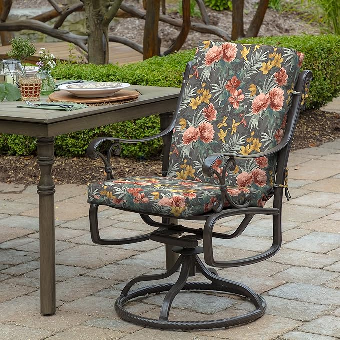 Arden 4-Pack Outdoor Patio Dining Chair Cushion, 20x44, Rain-Proof Seat Pad, Fade-Resistant Outdoor Cushion Phoebe Grey Floral