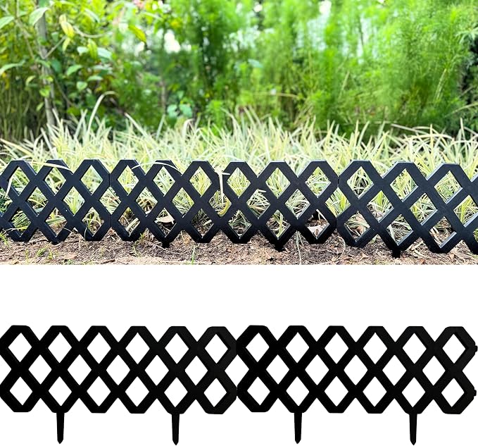 LaLaGreen Flower Bed Edging Fence (23 Inch, 10 Pack) Decorative Black Plastic Garden Border Panels for Lawn Yard Landscape, Backyard Patio Pathway Trees Rings Outdoor Small Fencing Barrier Decor