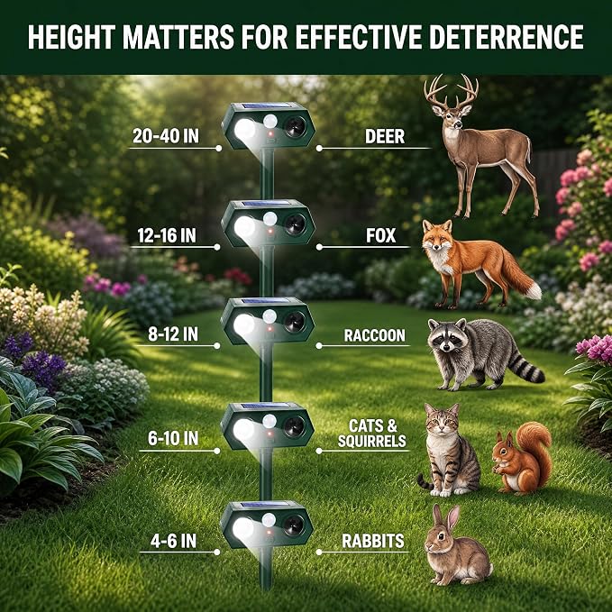 Sonic Fortress Pro Deer Repellent Devices, 2026 Racoon Repellent Outdoor Squirrel Fortress Pro Animal Repeller Cat Deterrent with Motion Sensor&Flash Light to Scare Rabbit Skunk Out of Garden Yard(2)