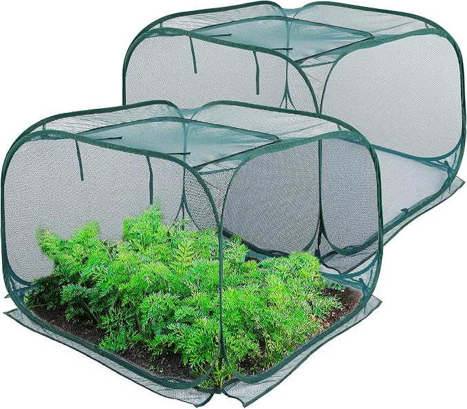 ANC POP 2 Pack Pop Up Mesh Plant Cover,40'' x 40'' x 30'' Plant Protector for Raised Garden & Flower Bed, Net Cage Plant Guard for Fruits, Vegetables, Seedlings and Herbs, 8 Ground Stakes for Fixing