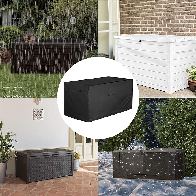 Femuar Deck Box Cover 100% Waterproof Heavy Duty 600D Patio Ottoman Cover, Outdoor Anti-UV Patio Storage Box Covers (63" L x 30" W x 28" H) Black