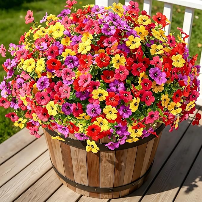 18 Bundles Artificial Flowers for Outdoors, UV Resistant Fake Plants Decor | Faux Silk Daisy Mums for Outside Planters, Porch, Patio, Window Box, Garden and Farmhouse