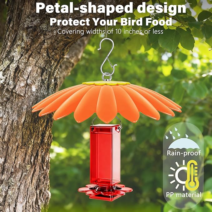 10.5 inch Hummingbird Feeder Shade Dome Cover,Rain Guard,Weather Guard for Bird Feeder, Umbrella Cover for Bird House for Outdoor,Squirrel Baffle,Flower Design(Orange) 2 Pack