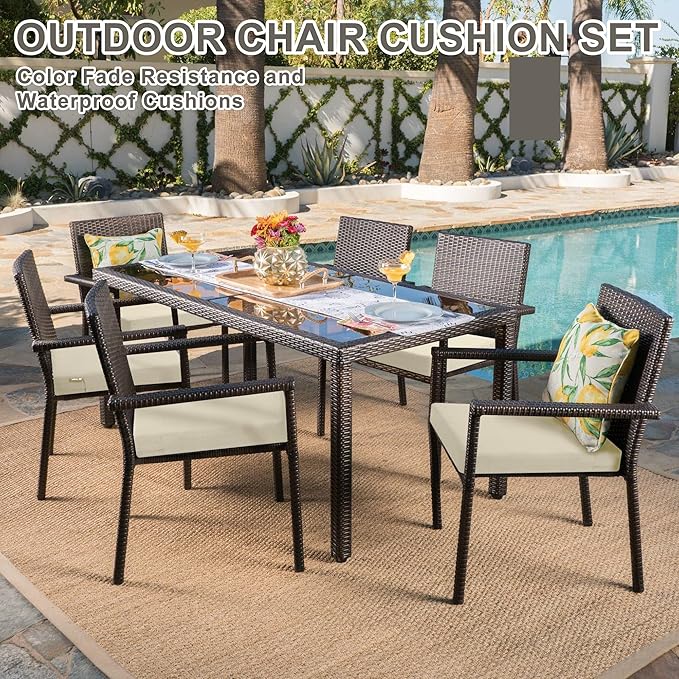 Favoyard Outdoor Chair Cushion Set of 4 Rainproof & Color Fade Resistant 17 x 16 x 2 in Square Corner Patio Furniture Cushions with Waterproof Hidden Zipper Attach Ties for Dining Table Chairs Seats