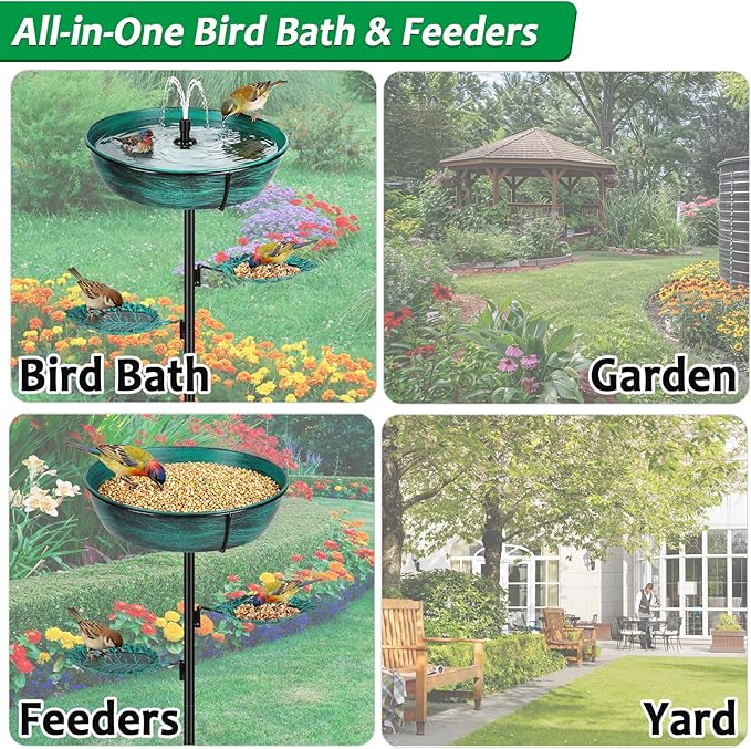 Metal Bird Bath for Outdoor - Garden Bird Bath with Removable Bowl Heavy-Duty Base, Winter Birdbath Feeder Rust-Proof Birdbaths for Garden Yard Lawn Decor, Easy to Install(Green)