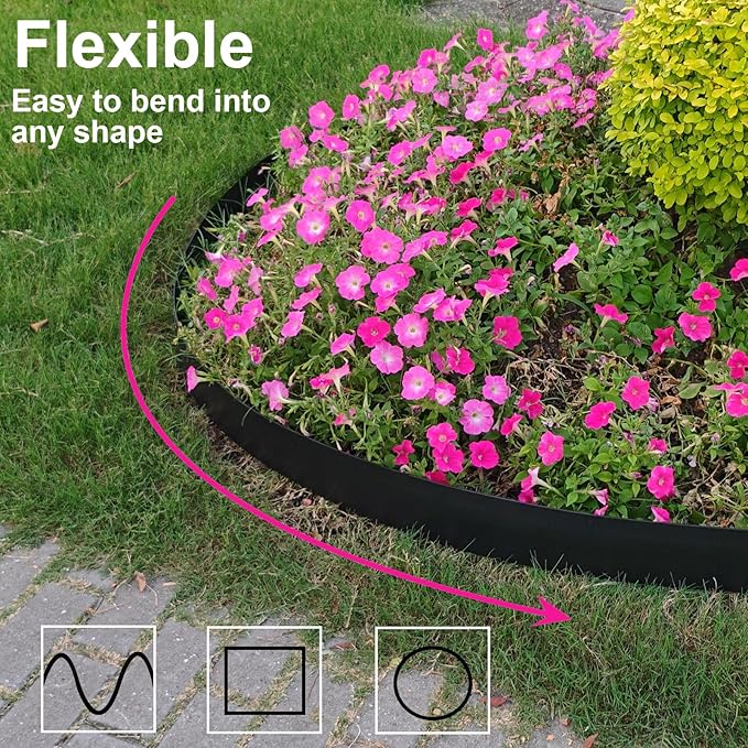 102FT Landscape Edging 4 in Tall with 110 Spikes, Garden Edging Border and 1 Hammer, Plastic Landscape Edging Border Lawn Edging for Landscaping, Flower Beds, Yard